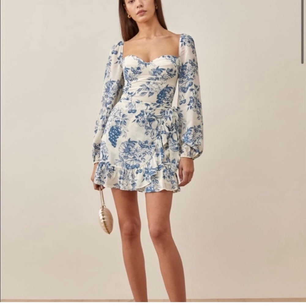 Reformation Blue and White Floral Dress